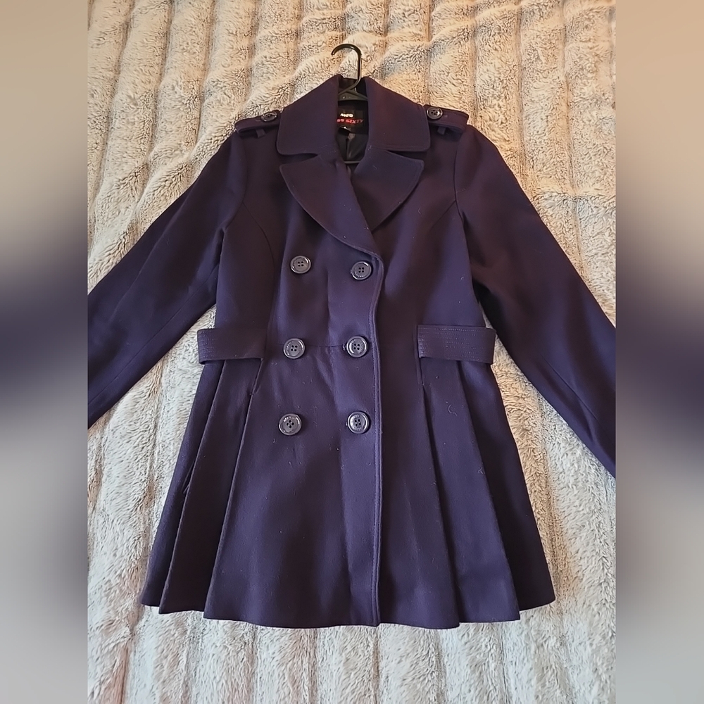 Women’s Miss Sixty Deep Purple Double Breasted Military Wool Blend Coat Sz L